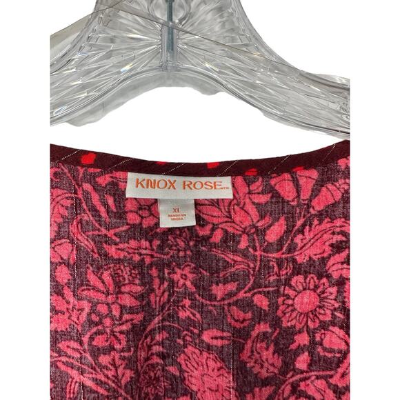 Knox Rose Red Metallic Floral Long Sleeve Deep V-Neck‎ Peasant Top Size XL - Picture 3 of 11